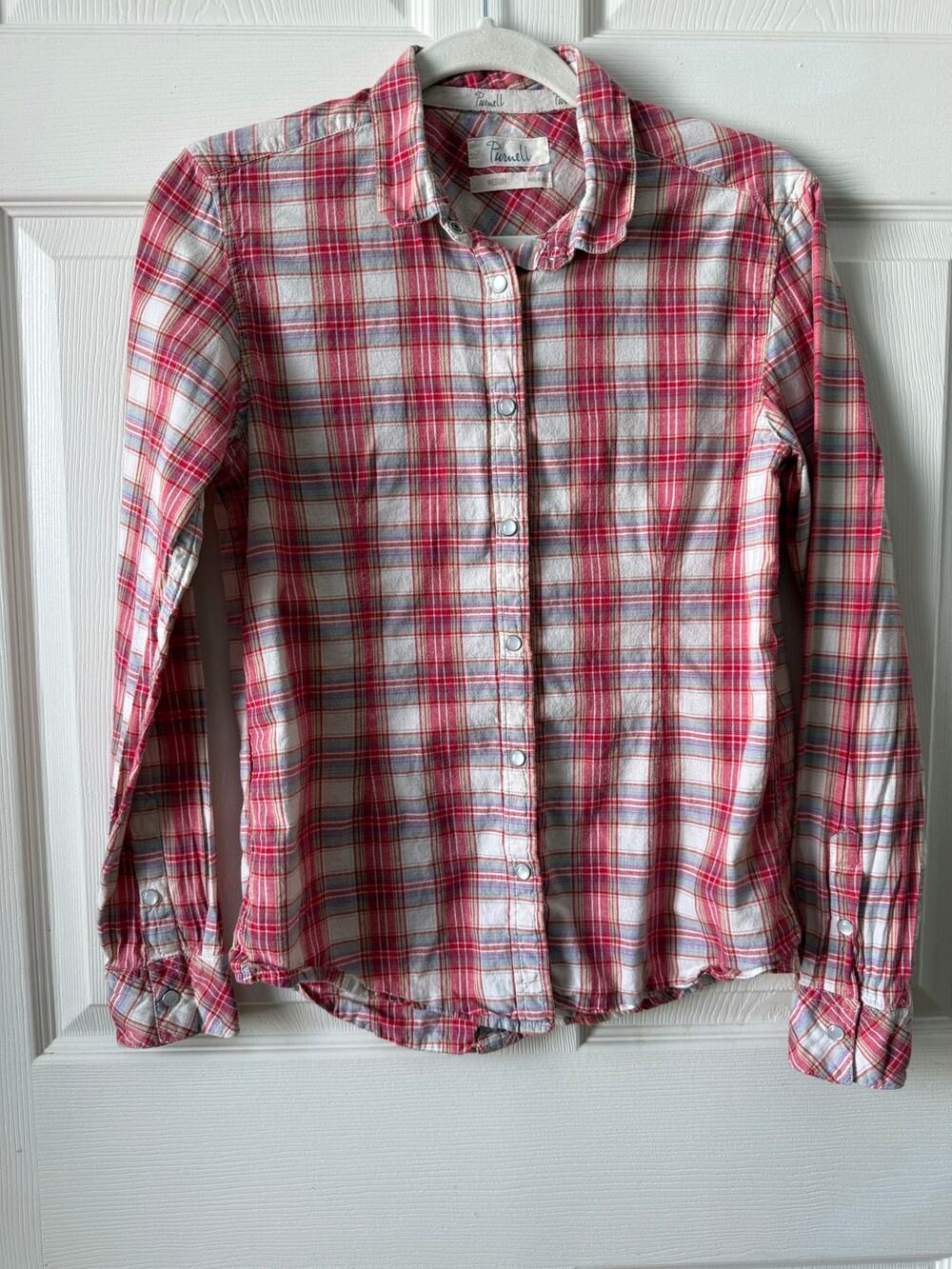 Purnell Y2K Red White Cotton Plaid Pearl Snap Shirt Fitted Western Size Medium